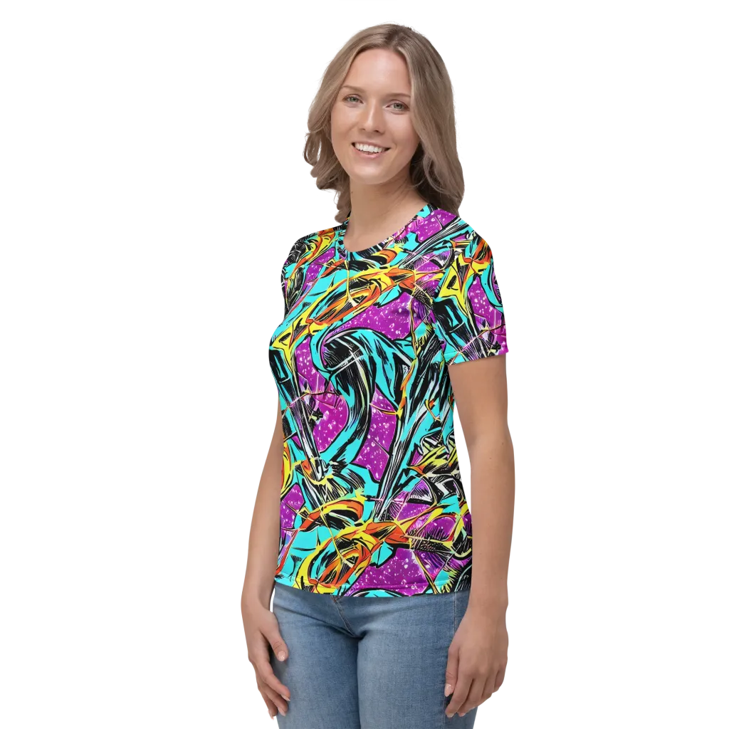 Turquoise Riot on Women's Crew Neck T-Shirt — Left