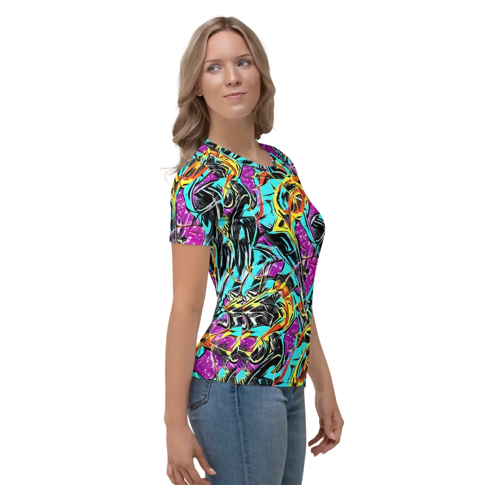 Turquoise Riot on Women's Crew Neck T-Shirt — Right