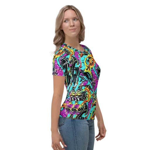 Turquoise Riot on a Women's Crew Neck T-Shirt