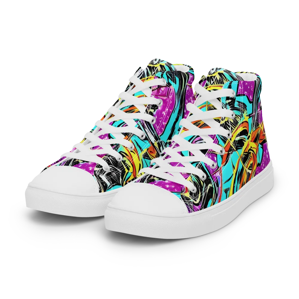 Turquoise Riot on Women's High Top Canvas Shoes — Left Front