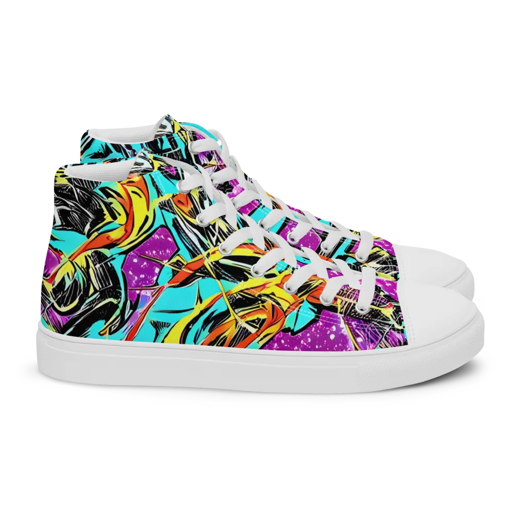 Turquoise Riot on Women's High Top Canvas Shoes — Right