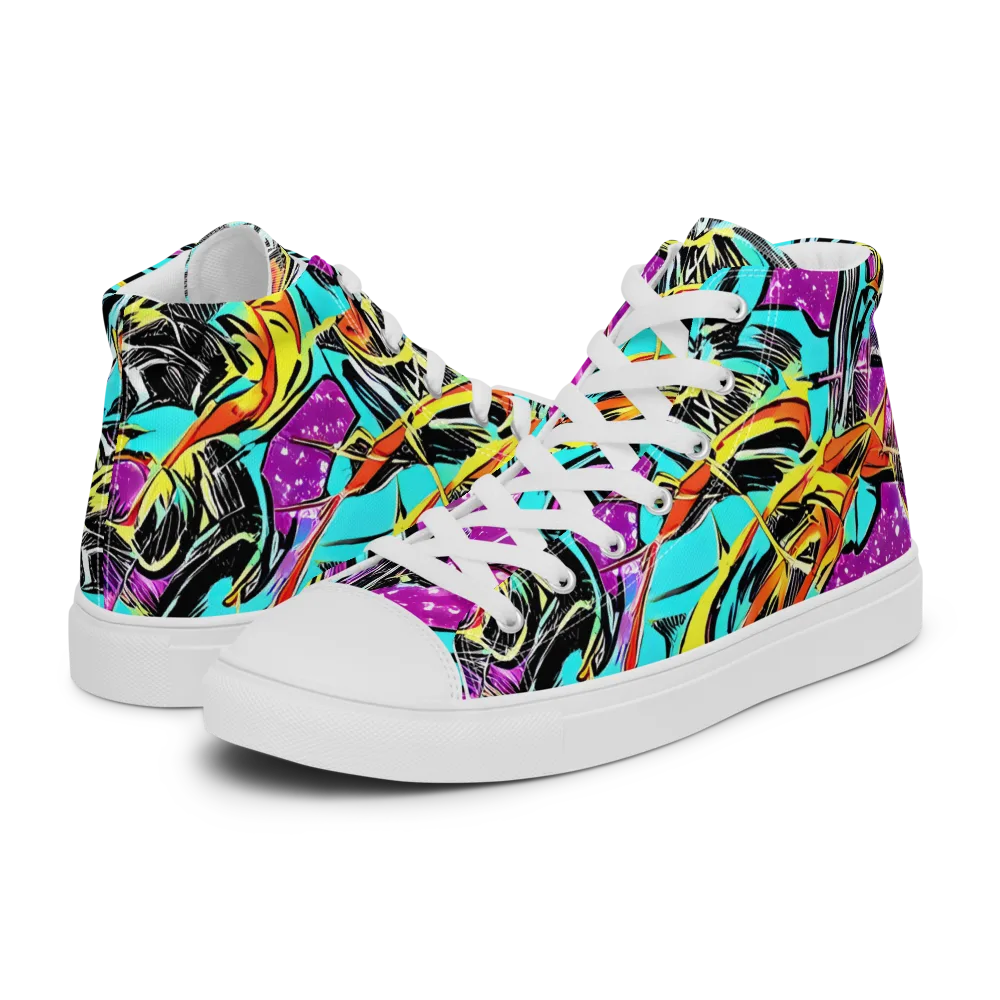 Turquoise Riot on Women's High Top Canvas Shoes — Left