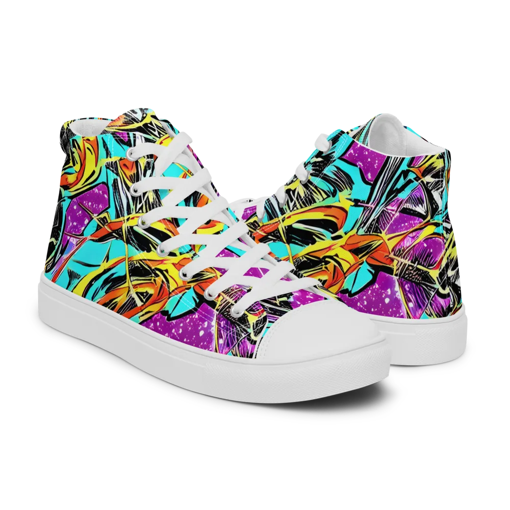Turquoise Riot on Women's High Top Canvas Shoes — Right