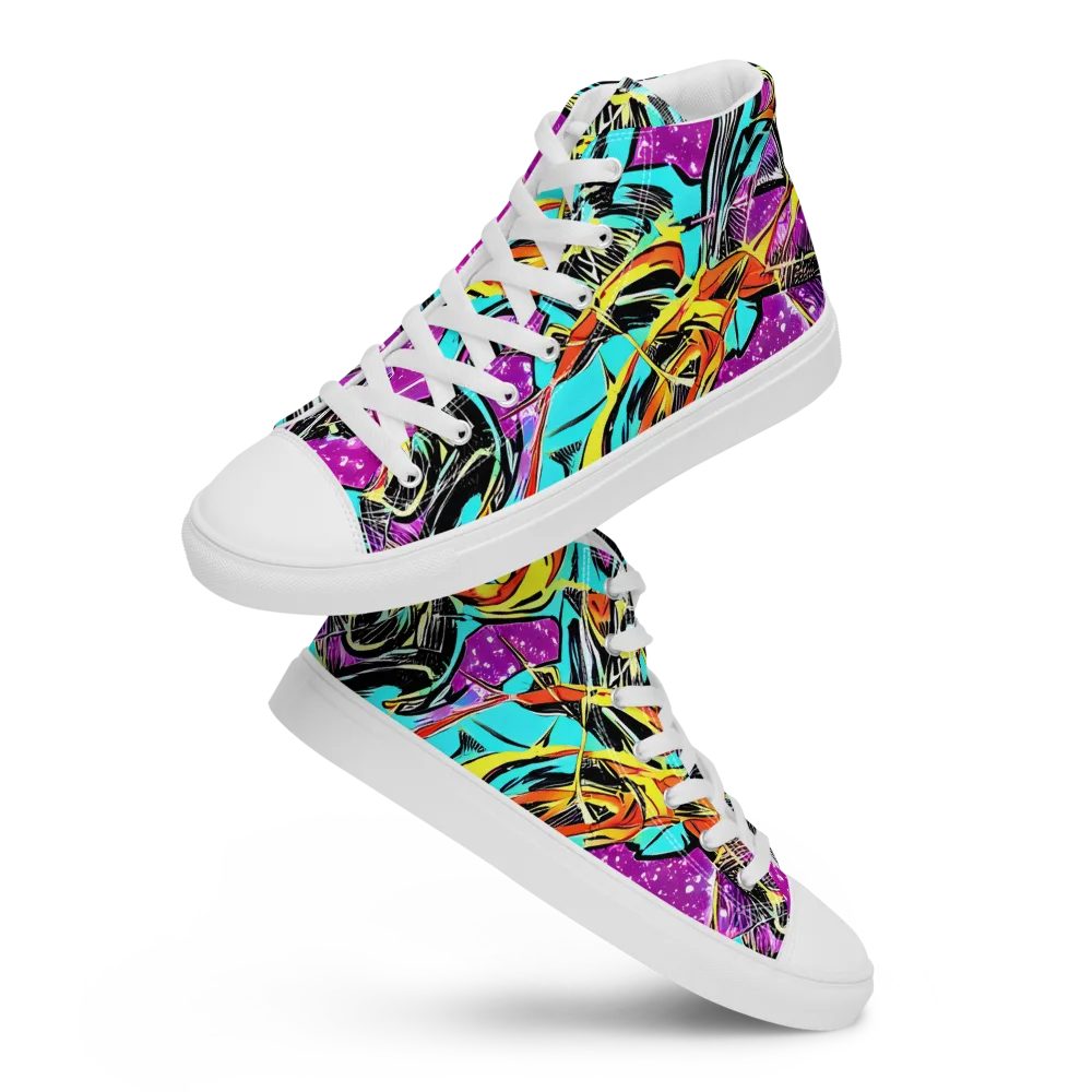 Turquoise Riot on Women's High Top Canvas Shoes — Front