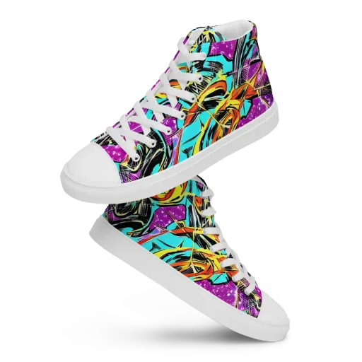 Turquoise Riot on a Women's High Top Canvas Shoes