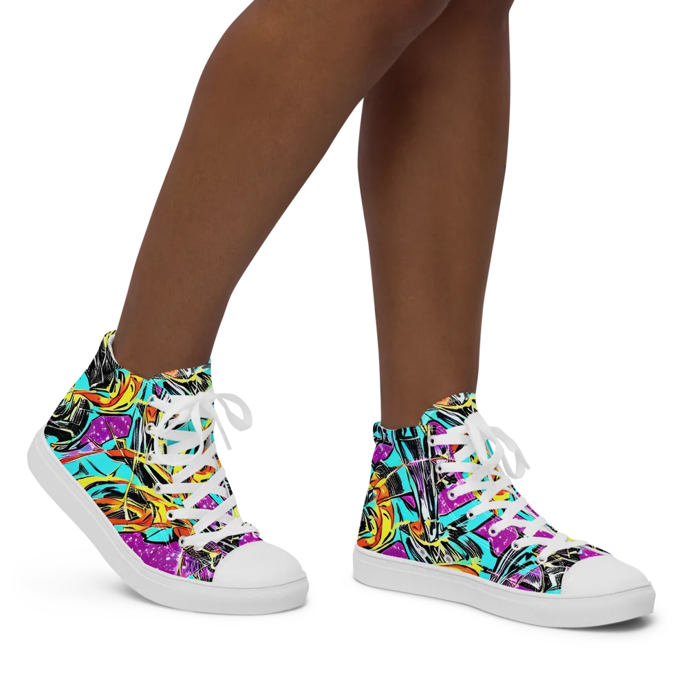 Turquoise Riot on Women's High Top Canvas Shoes — Right