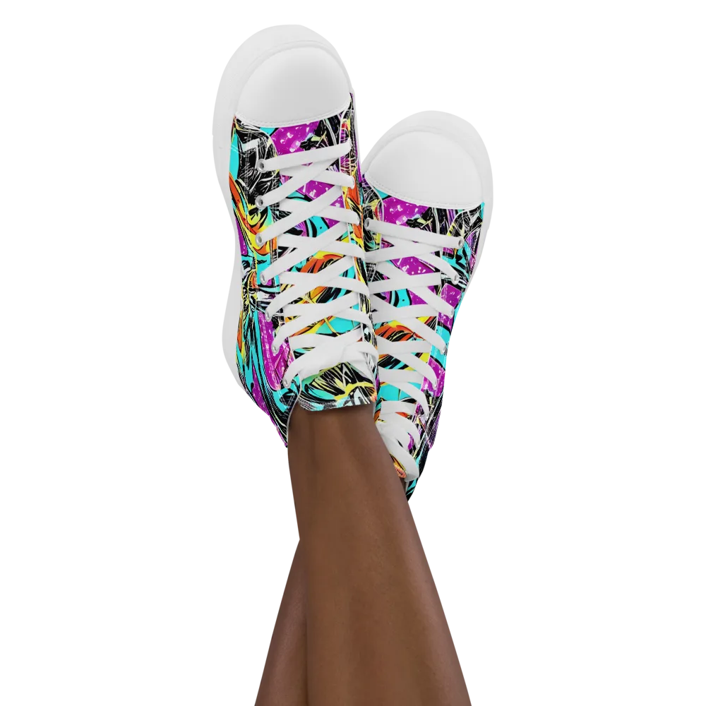 Turquoise Riot on Women's High Top Canvas Shoes — Front