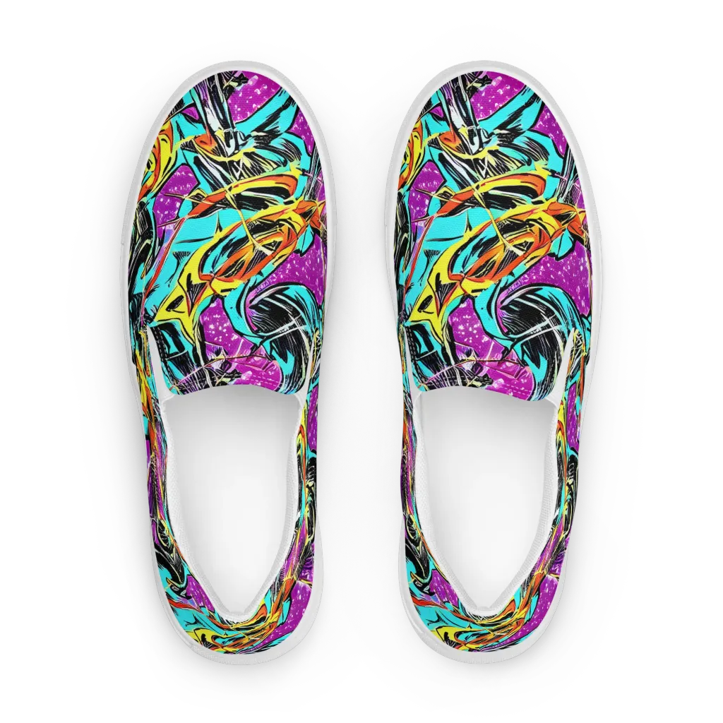 Turquoise Riot on Men's Slip-On Canvas Shoes — Front