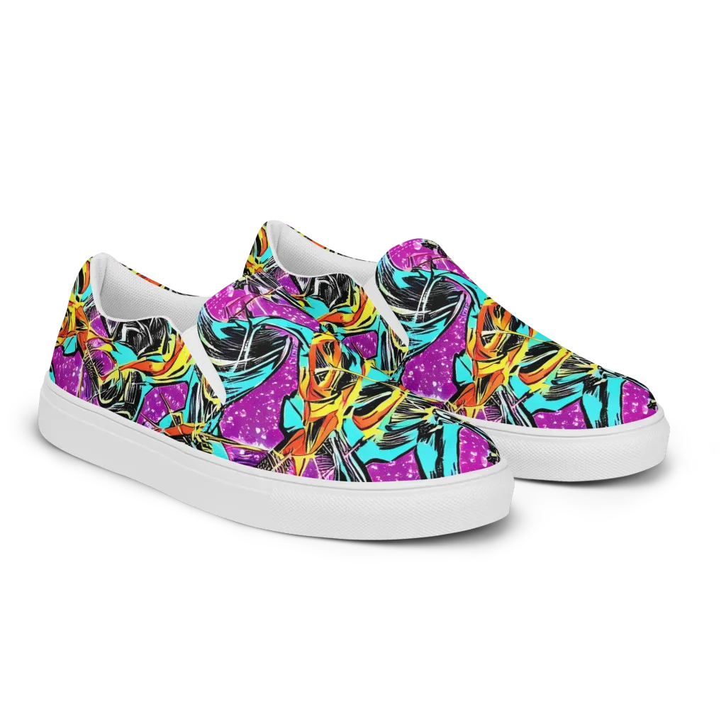 Turquoise Riot on Men's Slip-On Canvas Shoes — Right Front