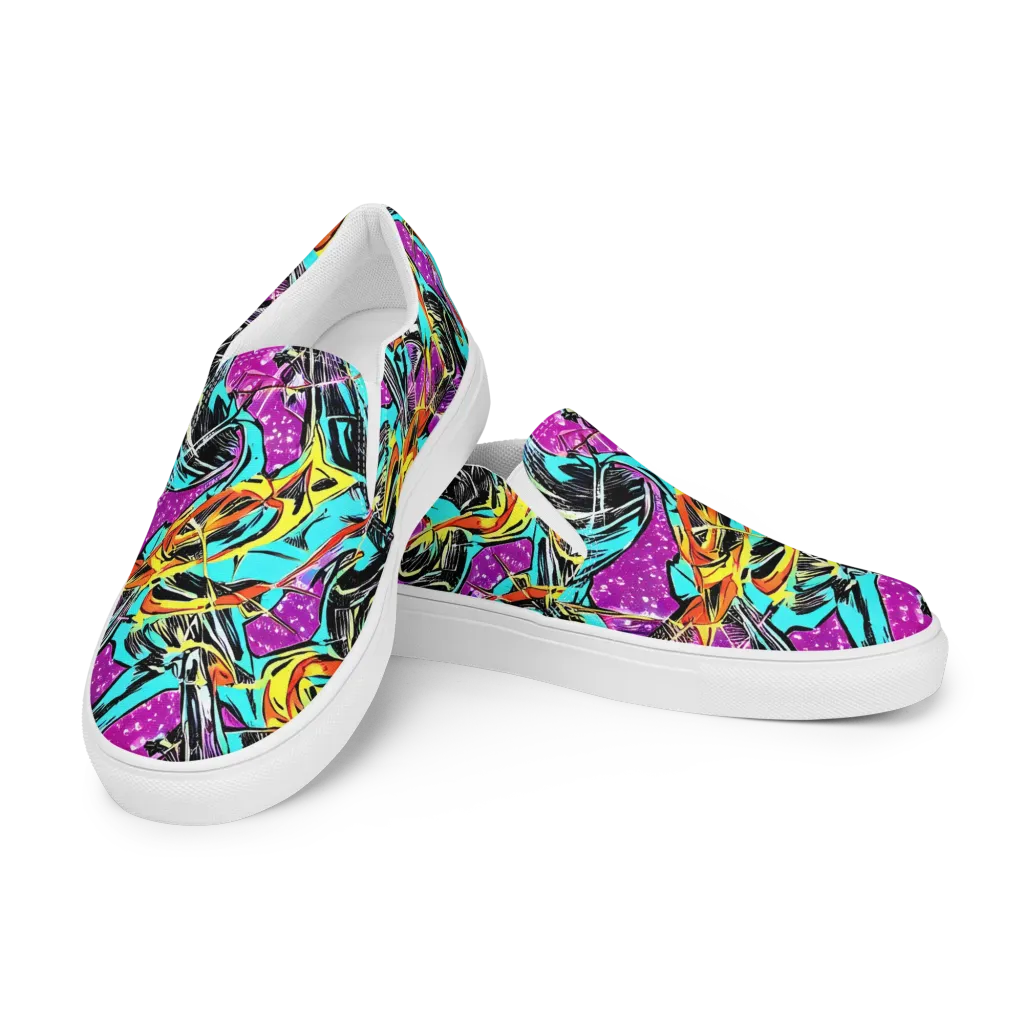 Turquoise Riot on Men's Slip-On Canvas Shoes — Left Front