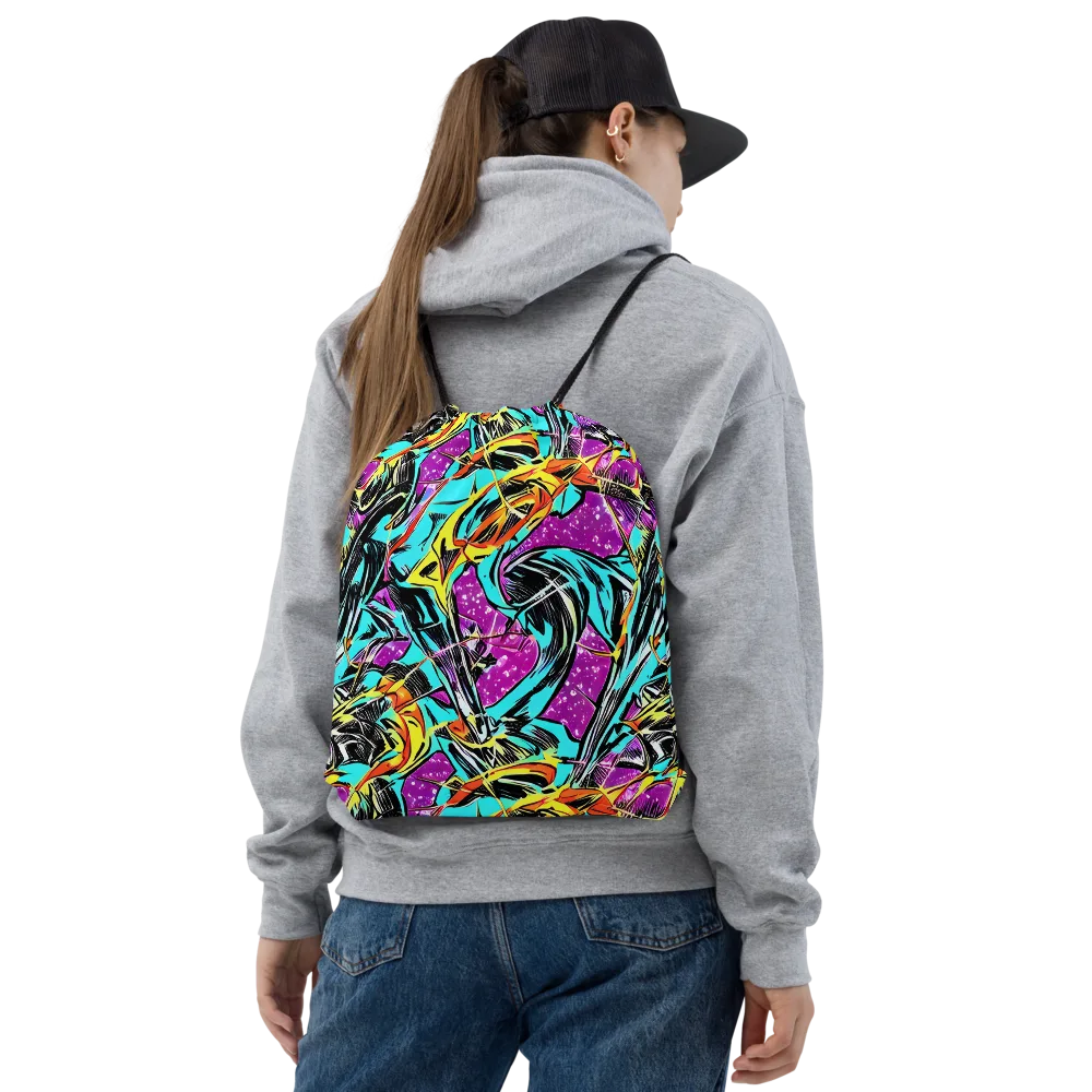 Turquoise Riot on Drawstring Bag — Front