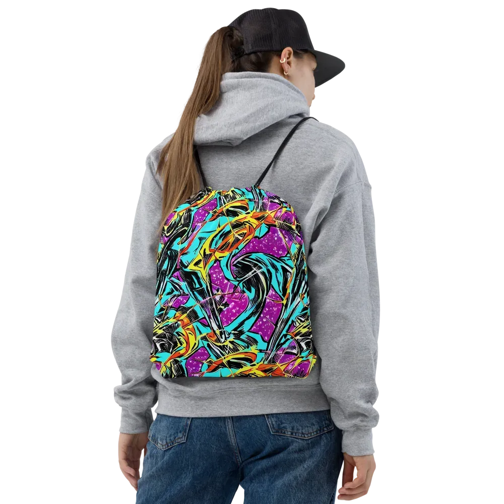Turquoise Riot on Drawstring Bag — Front