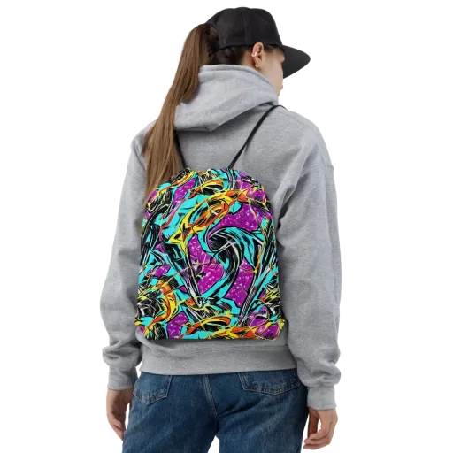 Turquoise Riot on a Drawstring Bag