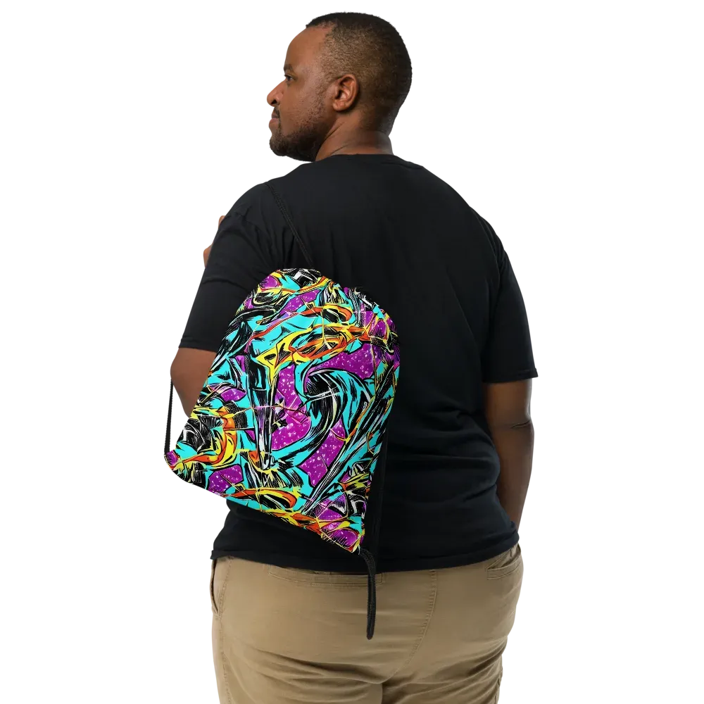 Turquoise Riot on Drawstring Bag — Front