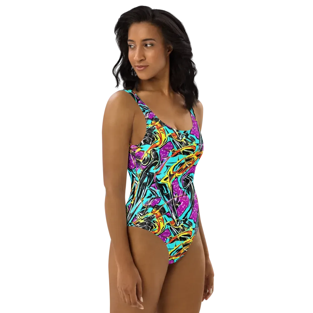 Turquoise Riot on One-Piece Swimsuit — Right