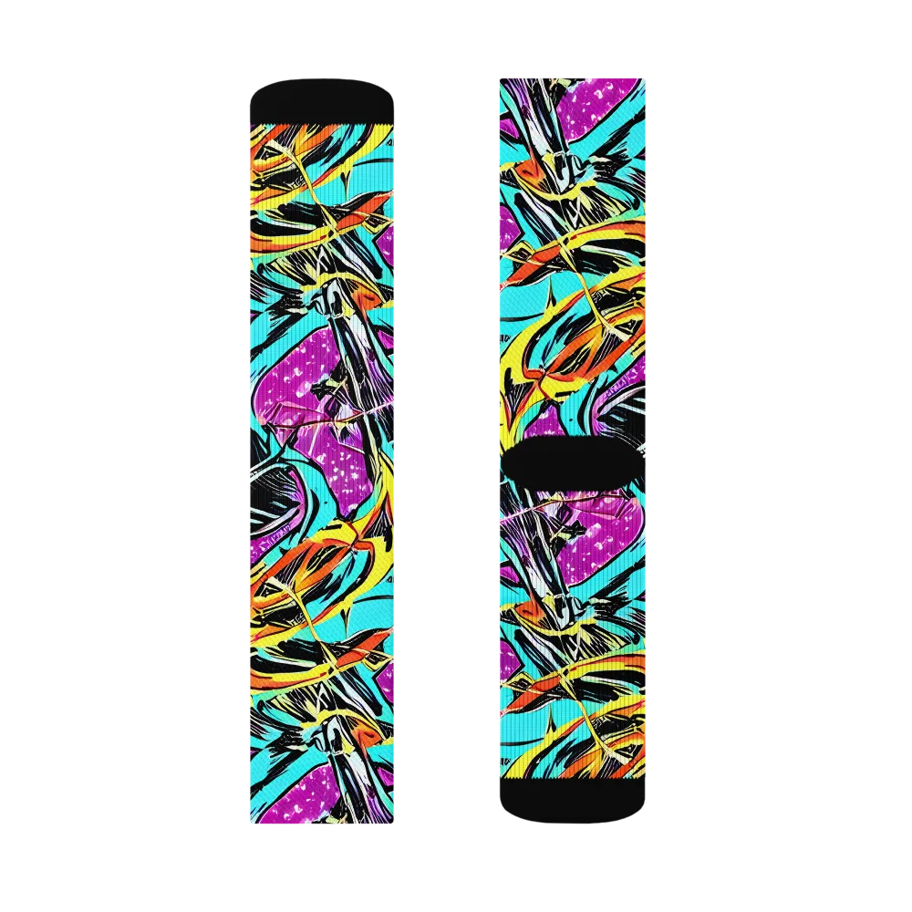 Turquoise Riot on Socks — Left Sock