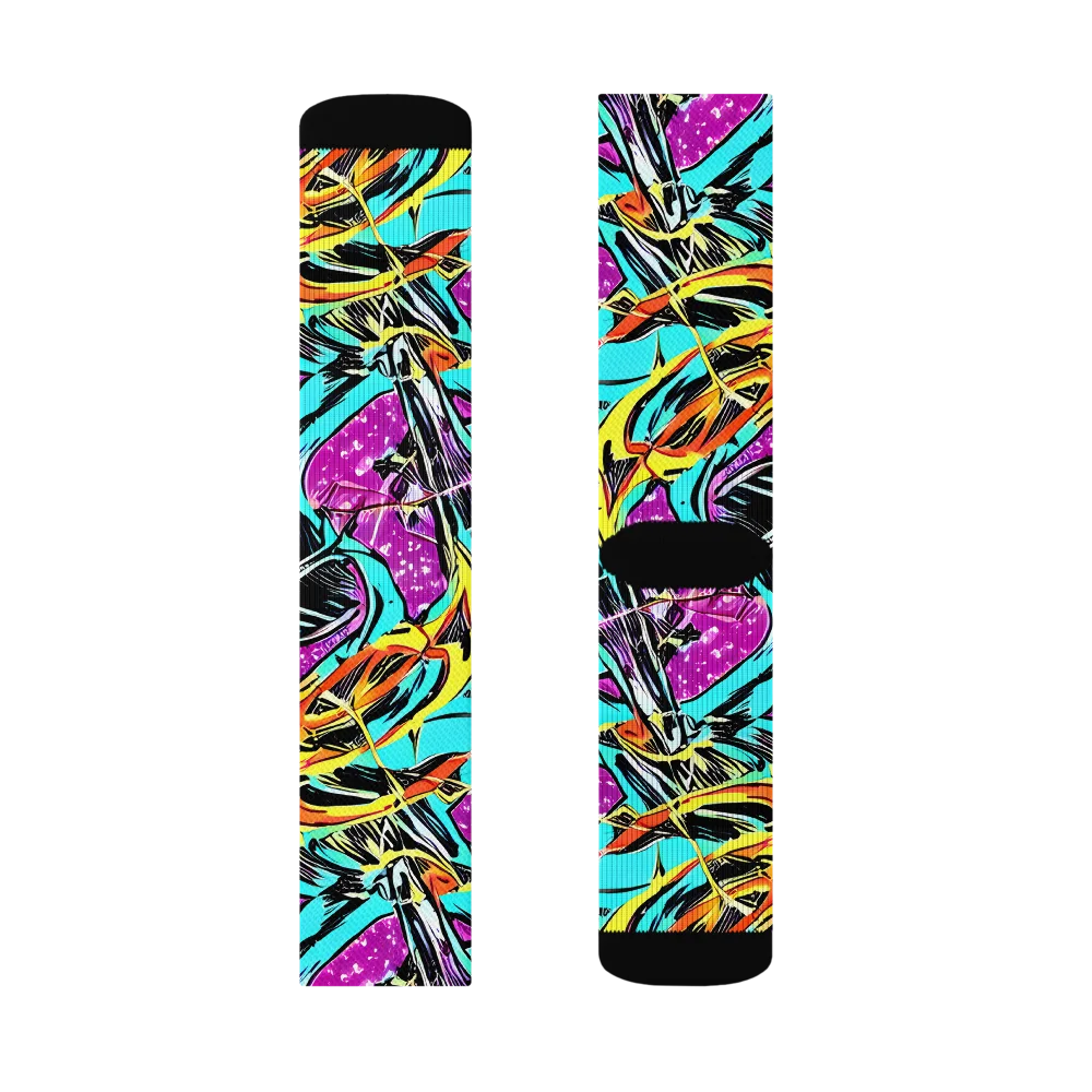 Turquoise Riot on Socks — Right Sock