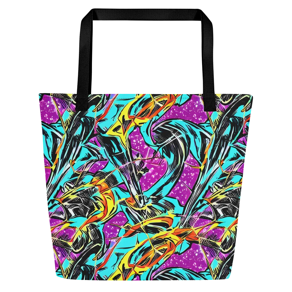 Turquoise Riot on Large Tote Bag W/ Pocket — Front