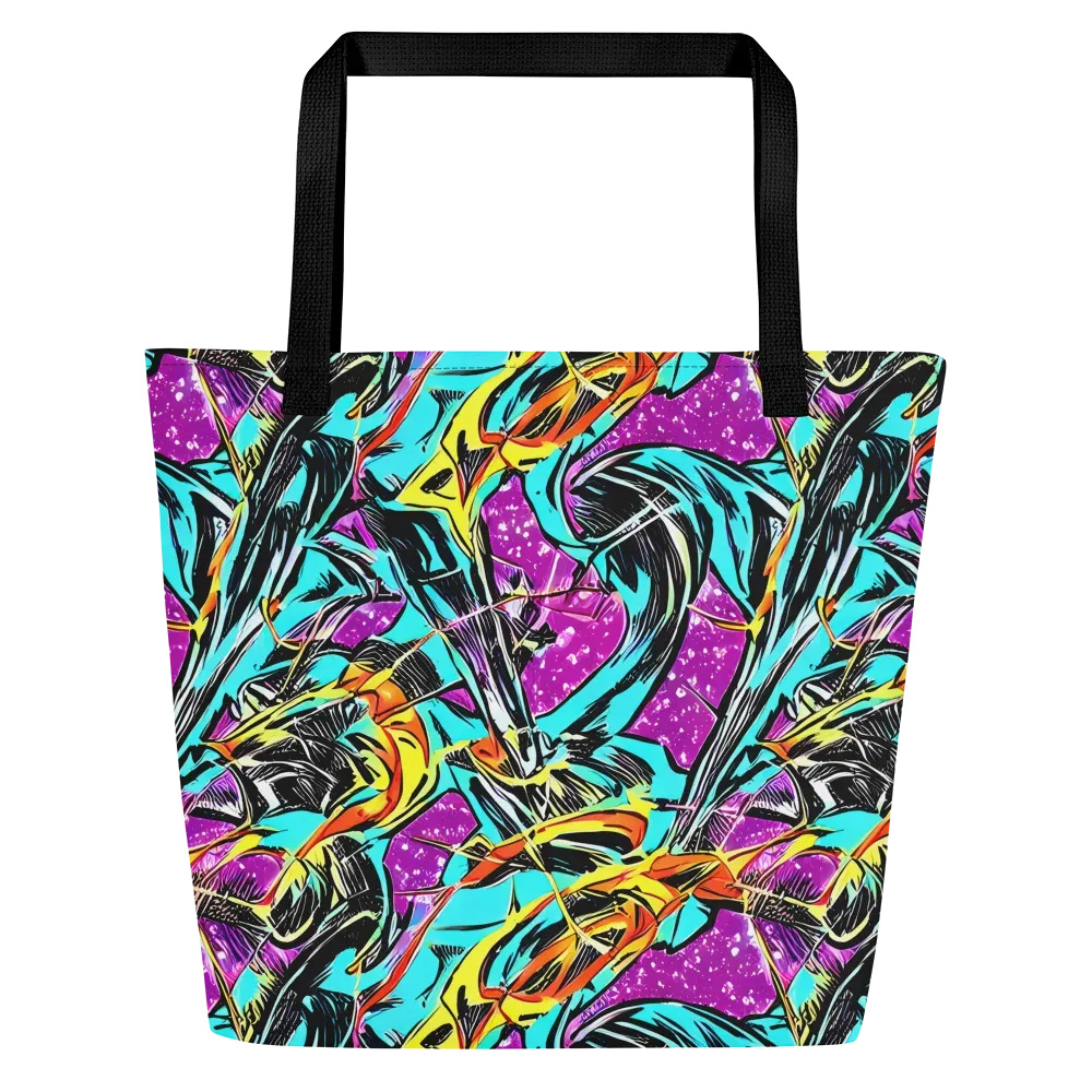 Turquoise Riot on Large Tote Bag W/ Pocket — Front