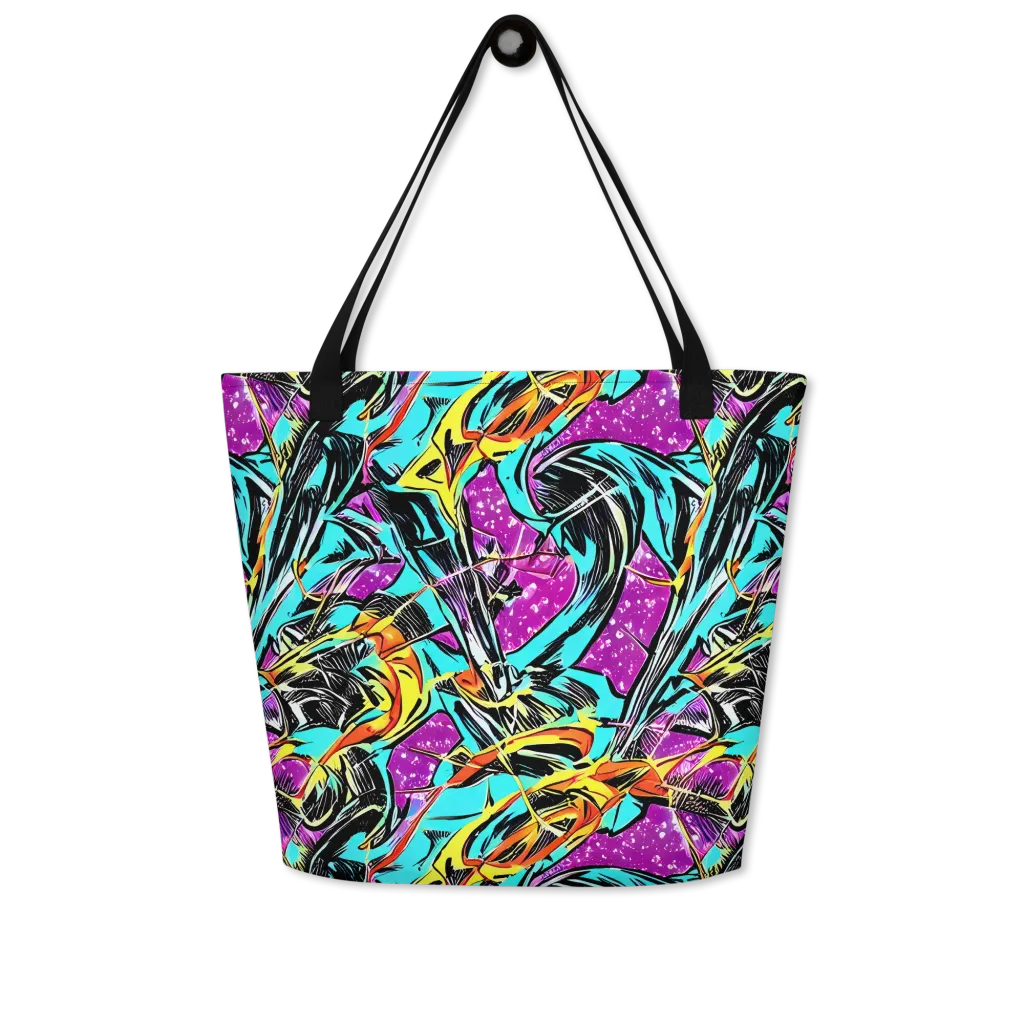 Turquoise Riot on Large Tote Bag W/ Pocket — Front