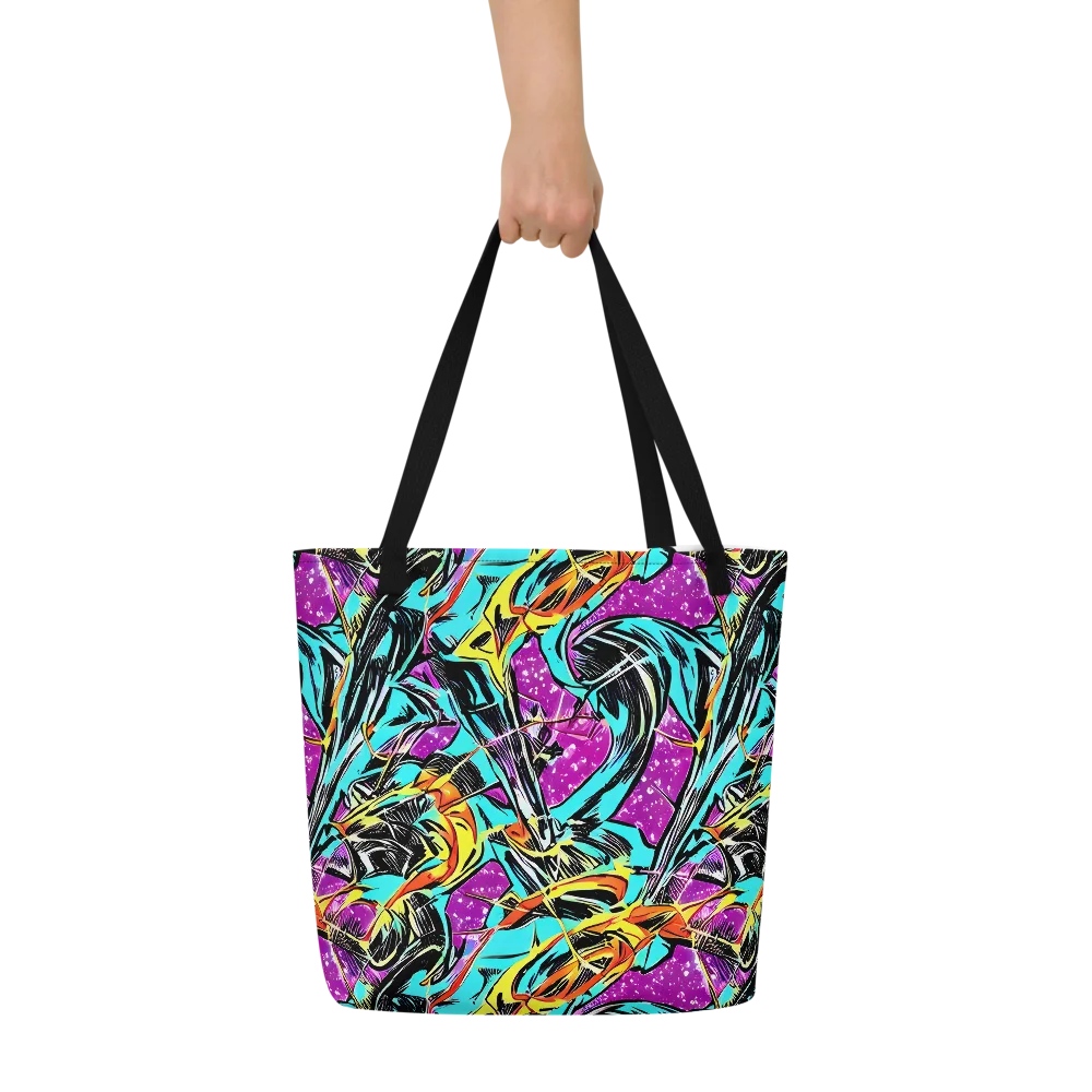 Turquoise Riot on Large Tote Bag W/ Pocket — Front