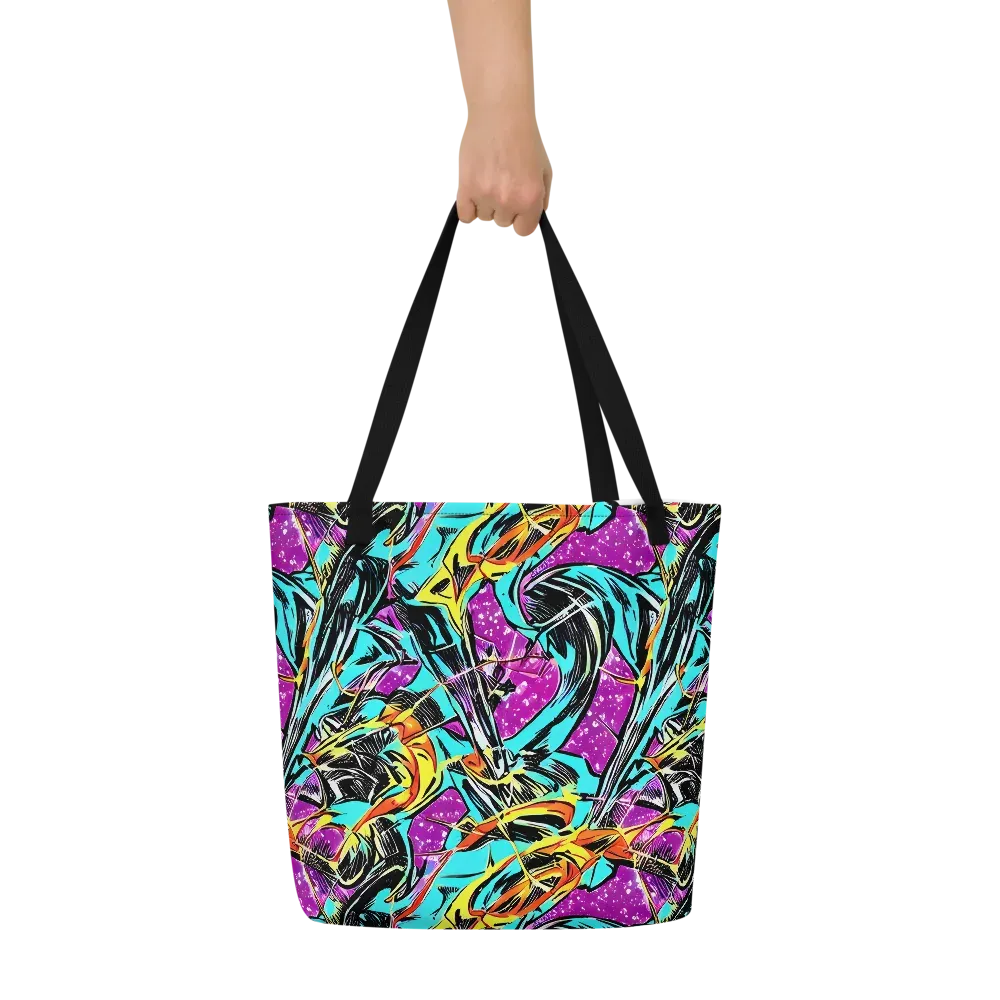 Turquoise Riot on Large Tote Bag W/ Pocket — Front