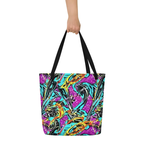 Turquoise Riot on a Large Tote Bag W/ Pocket