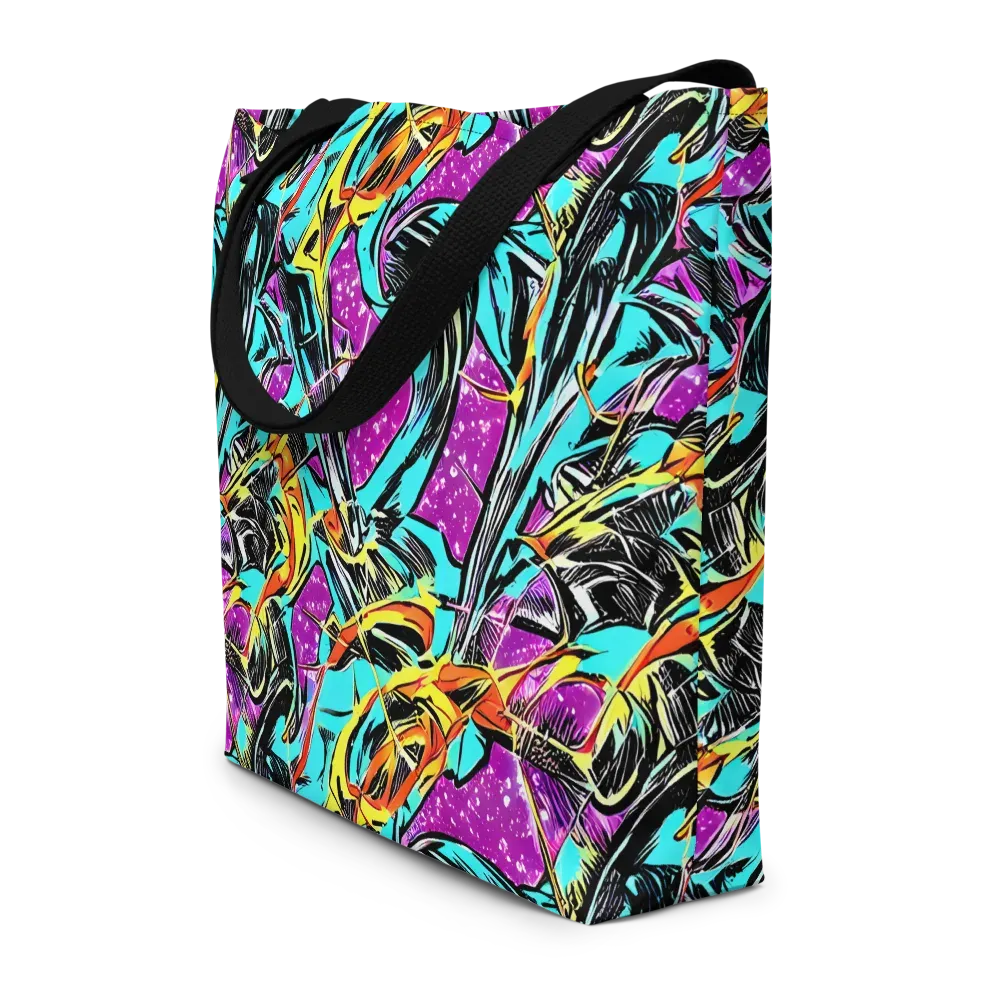 Turquoise Riot on Large Tote Bag W/ Pocket — Front