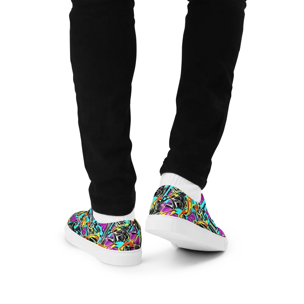 Turquoise Riot on Men's Lace-Up Canvas Shoes — Back