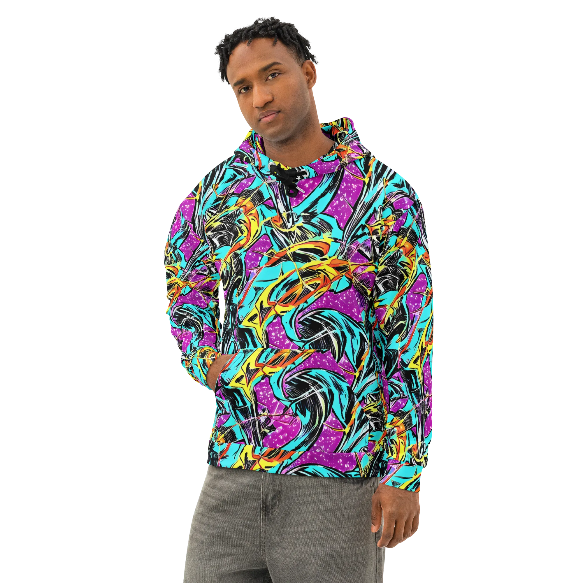 Turquoise Riot on Cotton Hoodie — Left Front