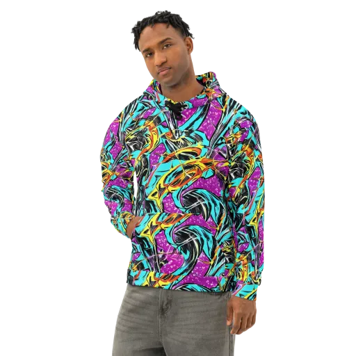 Turquoise Riot on a Cotton Hoodie