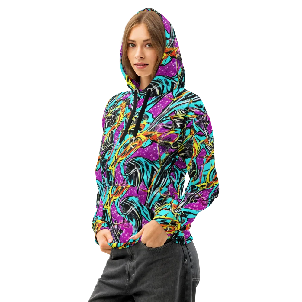 Turquoise Riot on Cotton Hoodie — Left Front