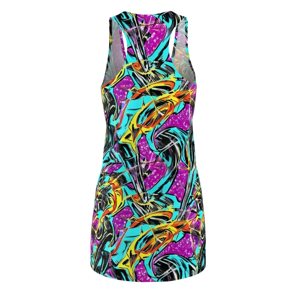 Turquoise Riot on Racerback Dress — Back