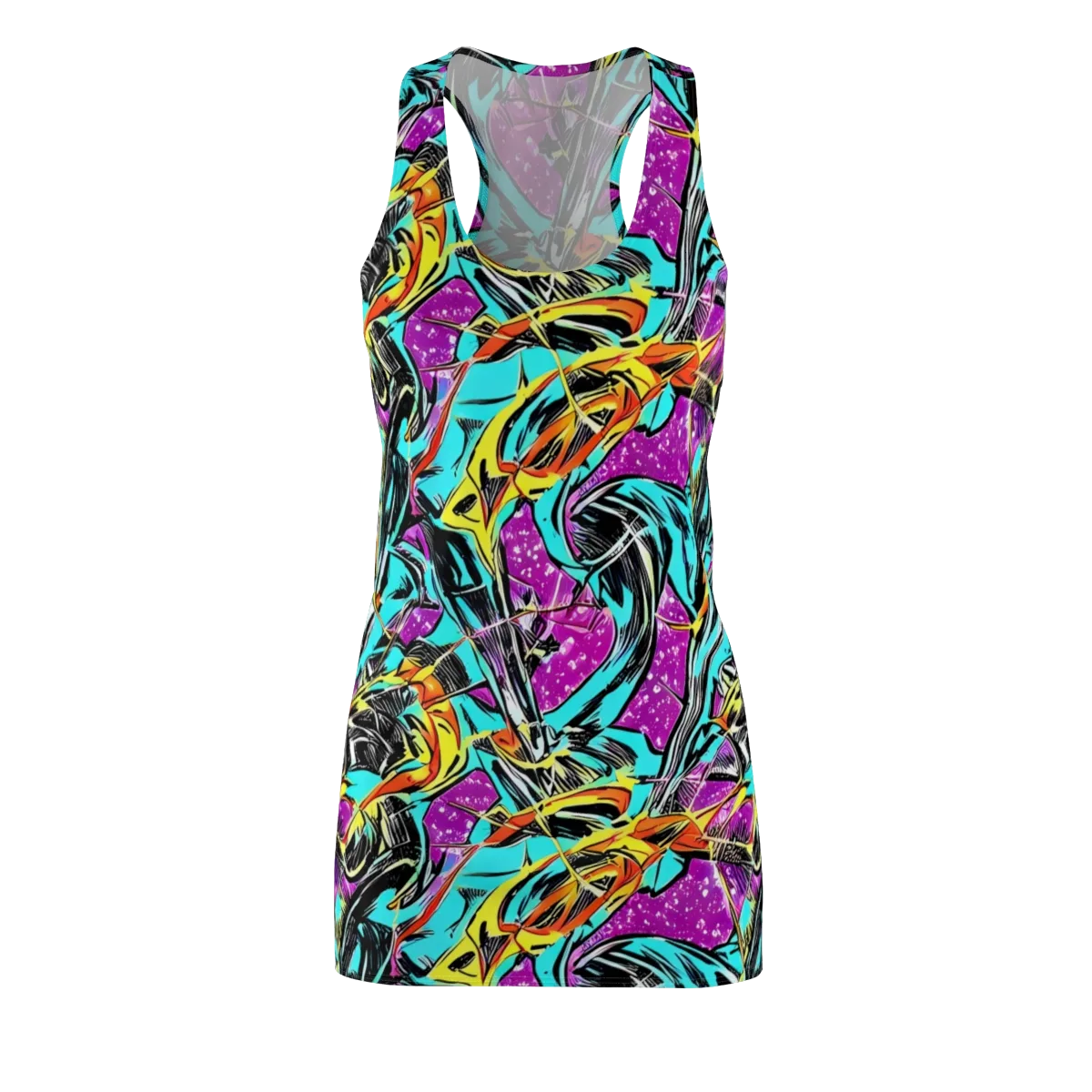 Turquoise Riot on Racerback Dress — Front
