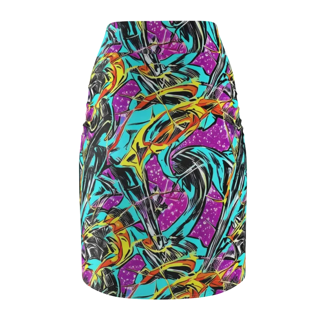Turquoise Riot on Pencil Skirt — Back