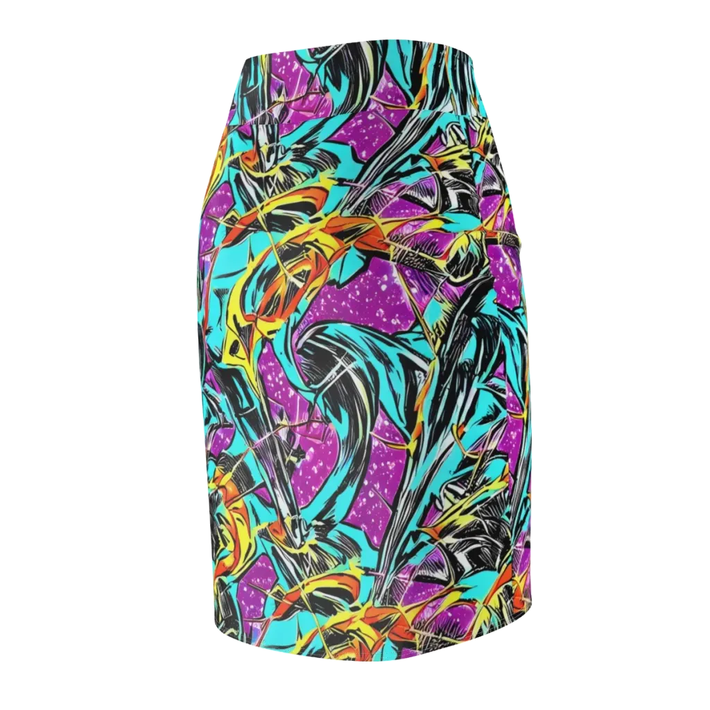 Turquoise Riot on Pencil Skirt — Back Side