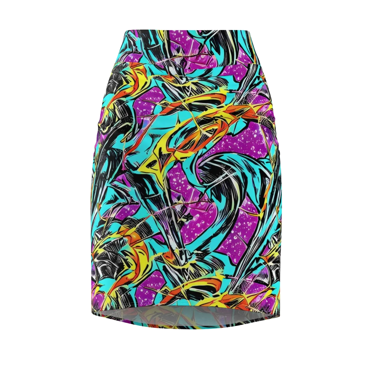 Turquoise Riot on Pencil Skirt — Front
