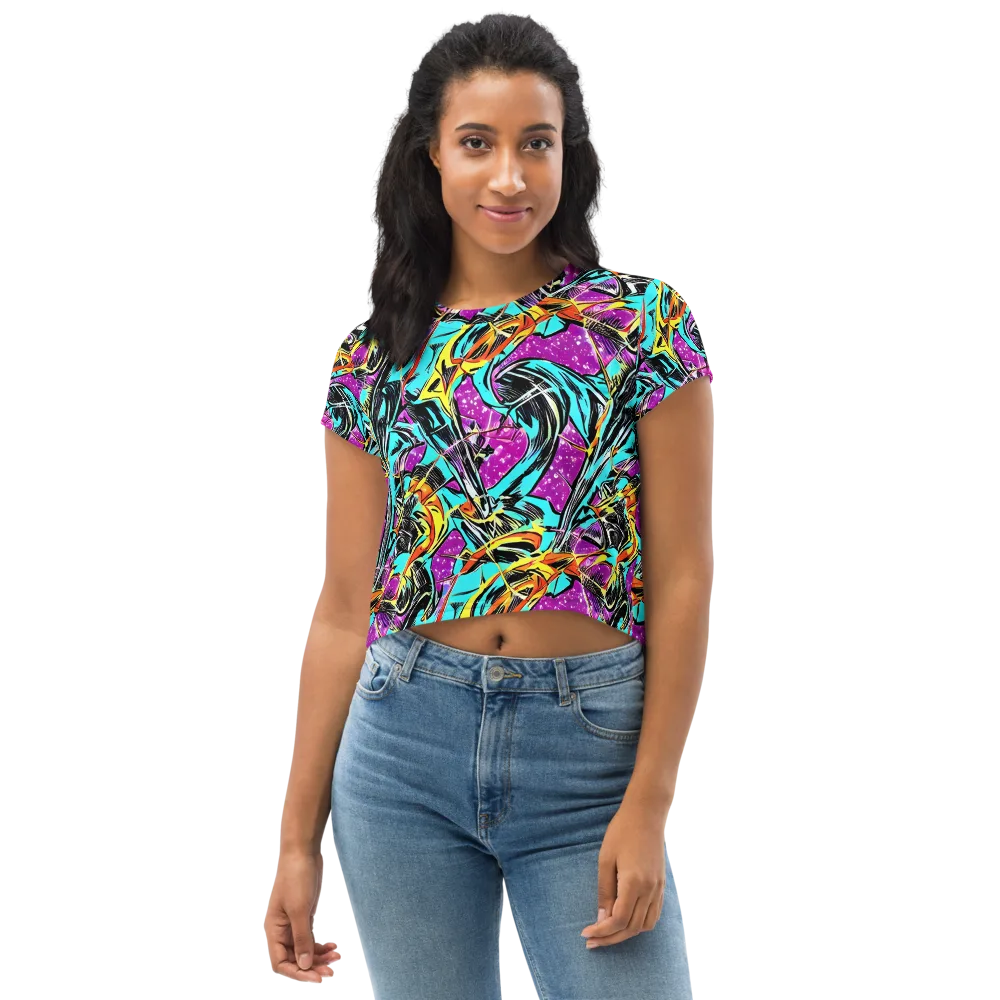 Turquoise Riot on Crop Tee — Front