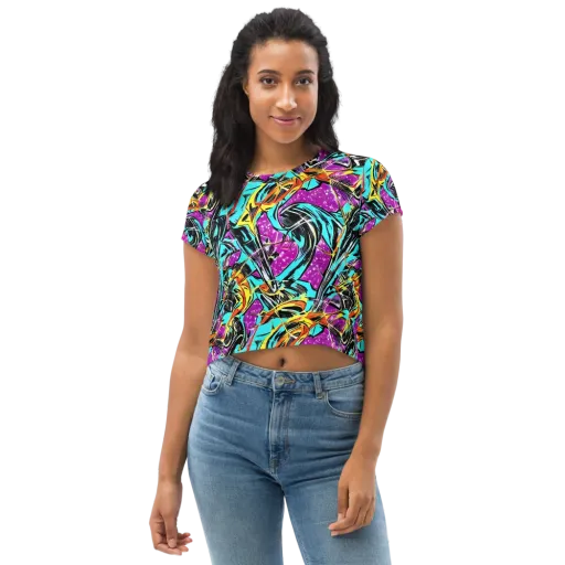 Turquoise Riot on a Crop Tee