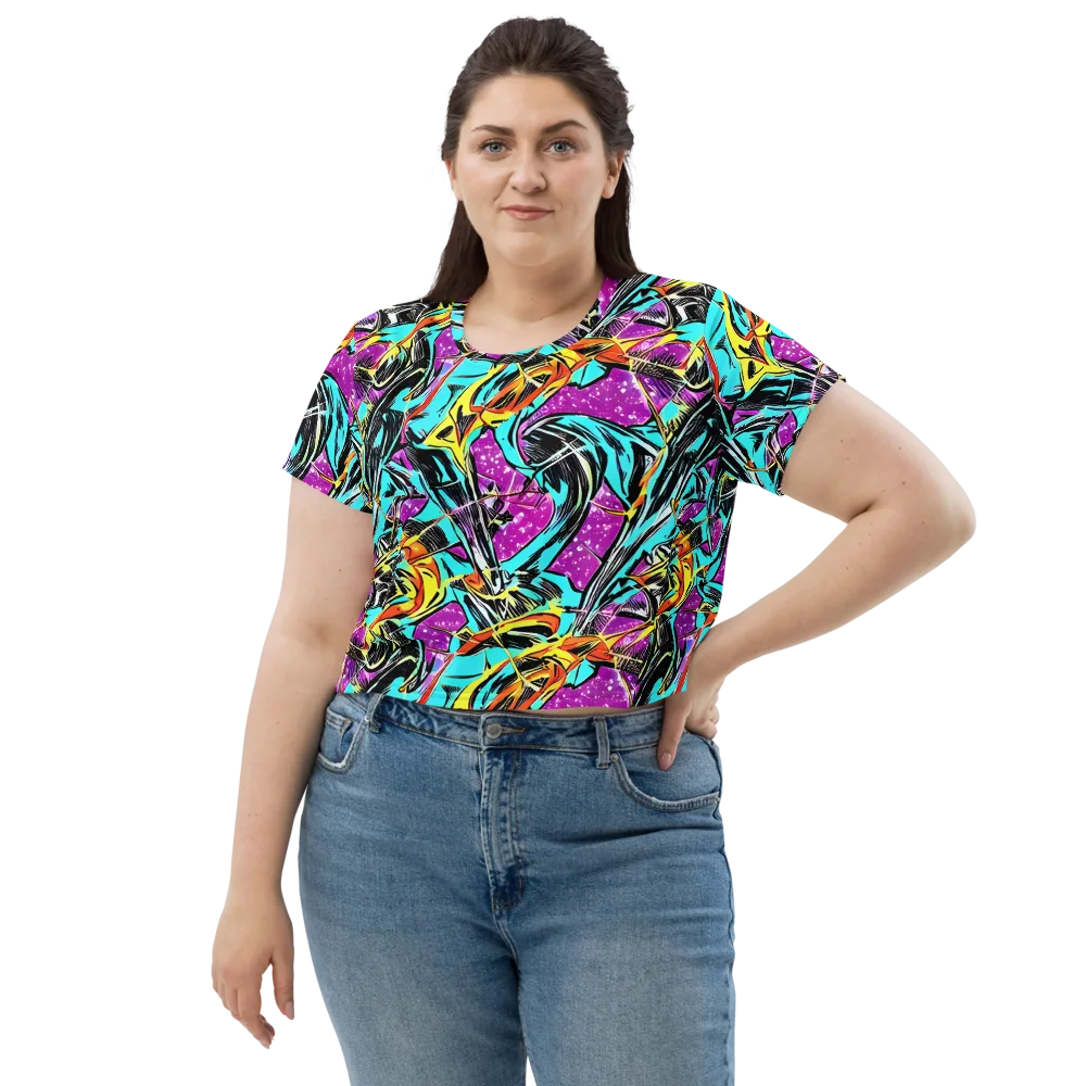 Turquoise Riot on Crop Tee — Front