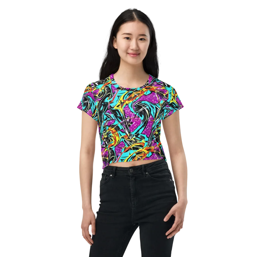 Turquoise Riot on Crop Tee — Front