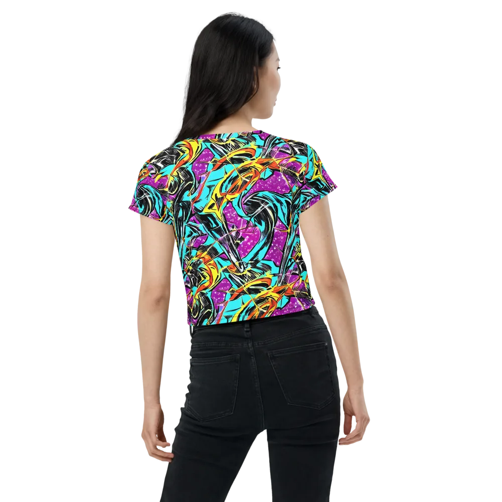 Turquoise Riot on Crop Tee — Back
