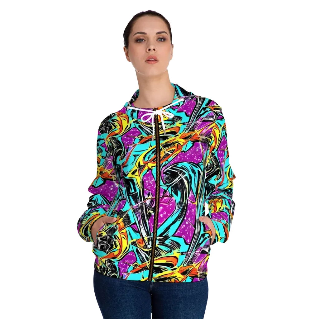 Turquoise Riot on Women's Full-Zip Hoodie — Front On Person