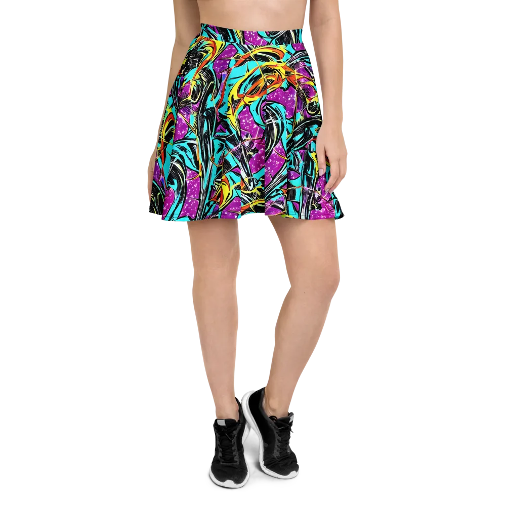 Turquoise Riot on Skater Skirt — Front
