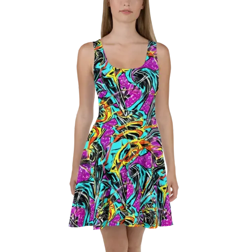 Turquoise Riot on a Skater Dress