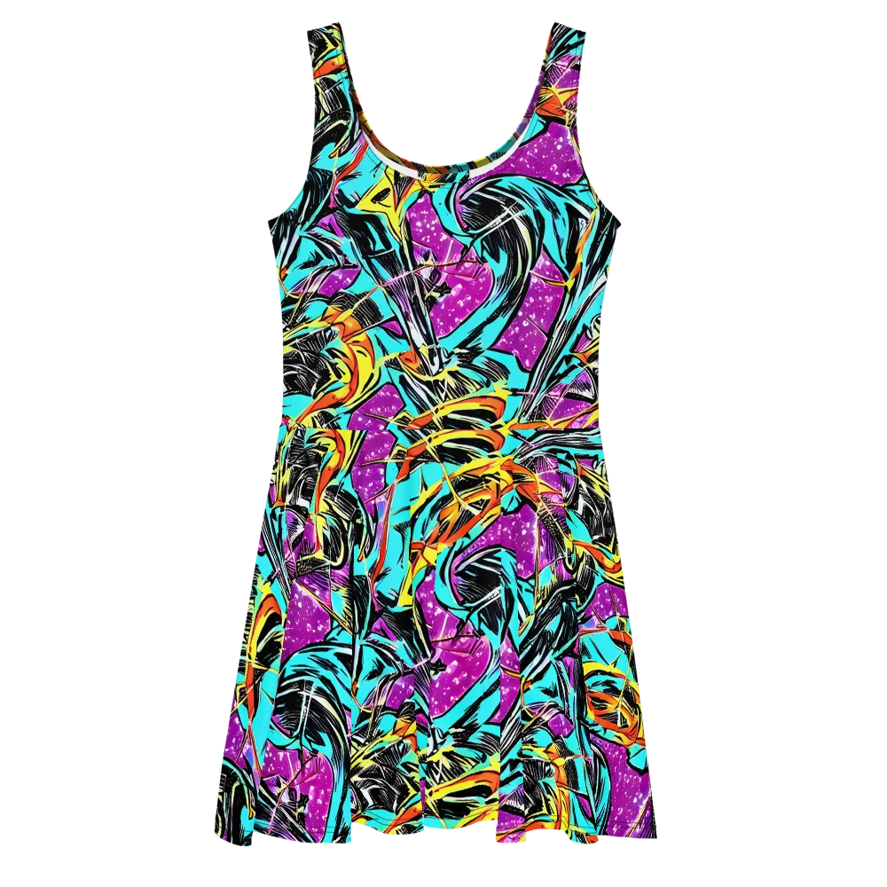Turquoise Riot on Skater Dress — Front