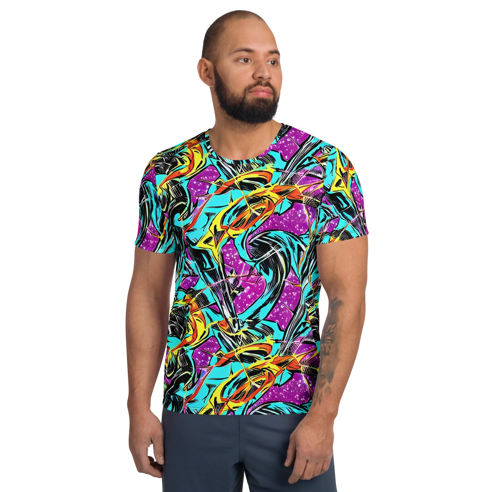 Turquoise Riot on Men's Athletic T-Shirt — Front