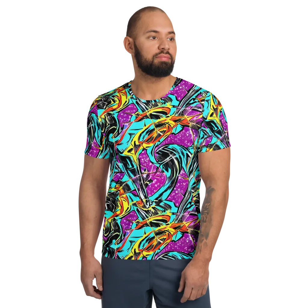 Turquoise Riot on Men's Athletic T-Shirt — Front