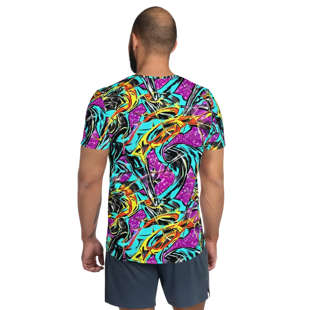 Turquoise Riot on Men's Athletic T-Shirt — Back