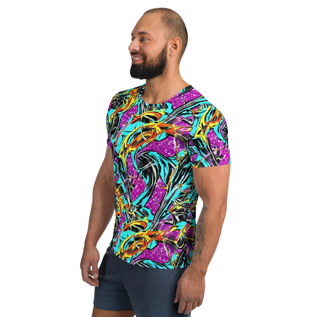Turquoise Riot on Men's Athletic T-Shirt — Left